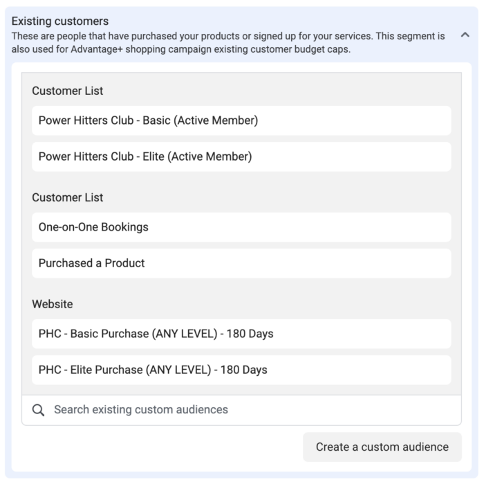 Existing Customers Audience Segments